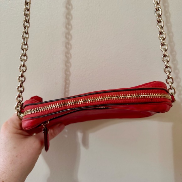 Diane Von Furstenburg DVF Red Leather Crossbody Bag Purse Gold Chain - Picture 3 of 12